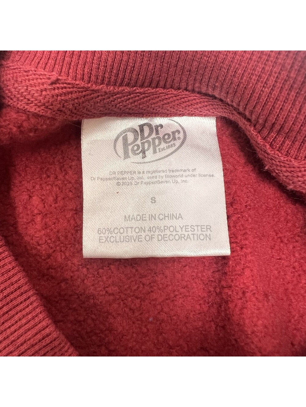 Dr Pepper Long-Sleeve Sweatshirt Maroon Red, Unisex Size S - Picture 4 of 8